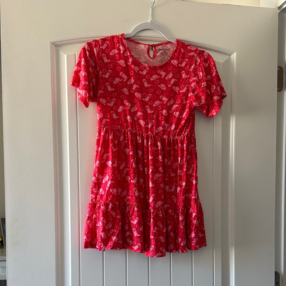 Vibrant Red Kids Dress with White Accents